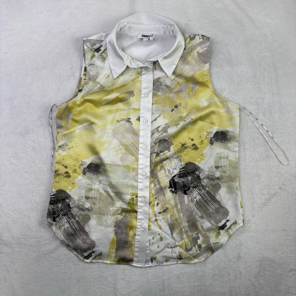 DKNY Button Up Sleeveless Collared Shirt Brushstroke Women's Size Medium